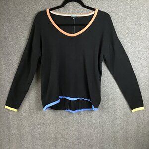 Hannah Sweater Sz S Black Lightweight Colorful Trim